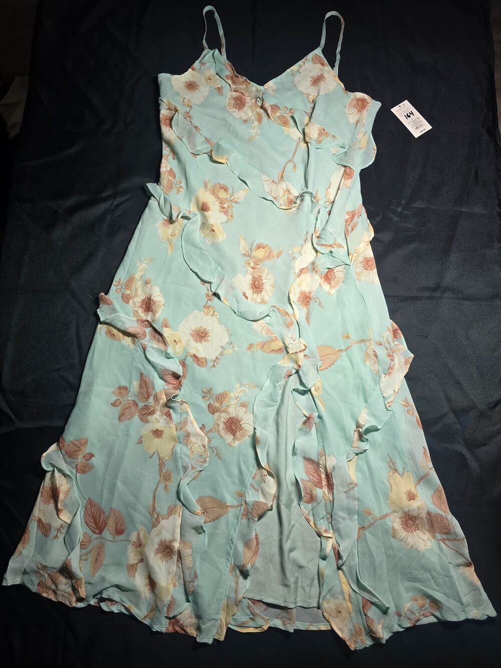 A New Day Floral Ruffle Midi Dress Sleeveless Mint Blue Women's